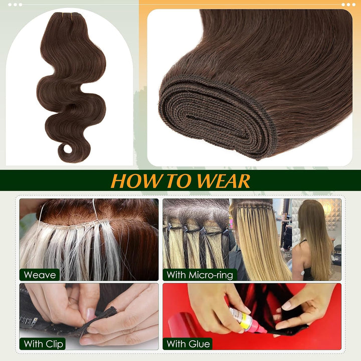 Elailite Haartressen Echthaar Sew in Bündel Hair Extensions Tressen Haarverlängerungen Brasilianisch