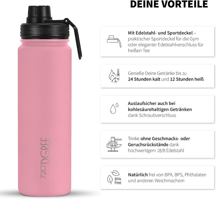 720°DGREE Edelstahl Trinkflasche “noLimit” – 950ml - Auslaufsicher, Kohlensäure geeignet, BPA-Frei -