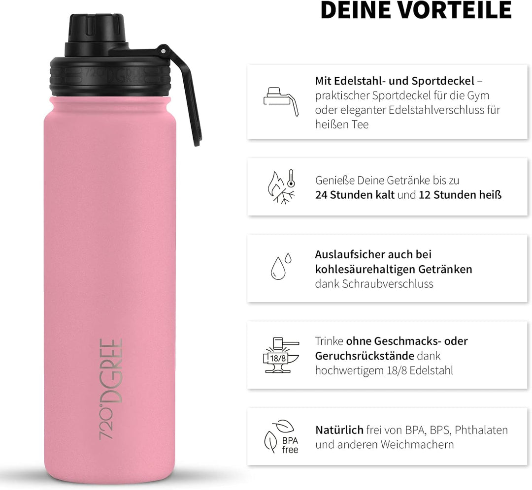 720°DGREE Edelstahl Trinkflasche “noLimit” – 1200ml - Auslaufsicher, Kohlensäure geeignet, BPA-Frei