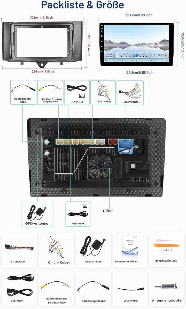 Android 15, 4G+64G 8-Kern CAMECHO Qualcomm Autoradio für Mercedes Benz Smart Fortwo W451 2011-2015 C