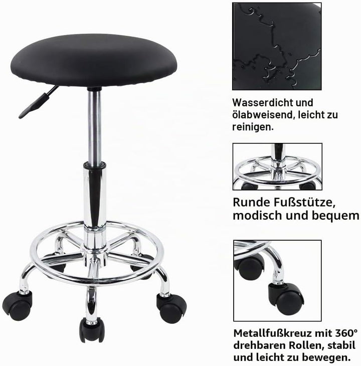 KKTONER Rollhocker Arbeitshocker mit Fussstütze PU Leder Rund Gepolstert 360° drehbar Bürohocker höh