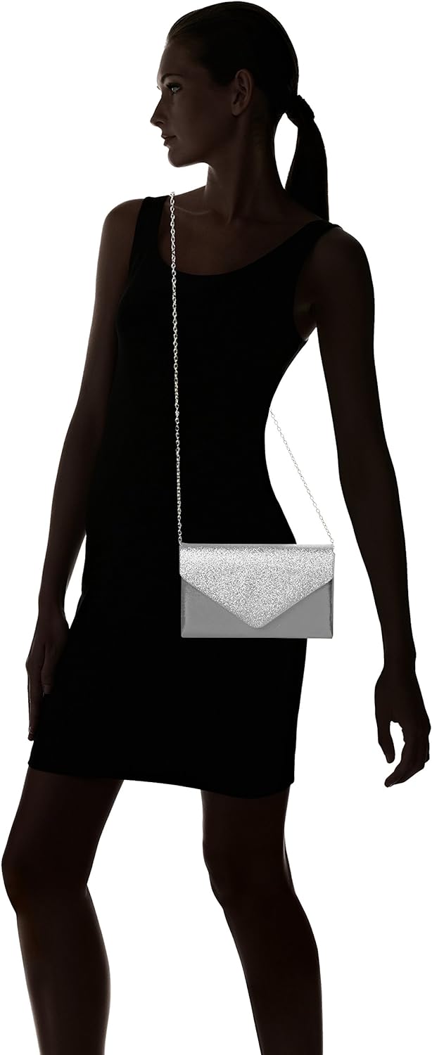 SwankySwans Damen Clutch Umschlag Kelly Glitzer Party Ball Clutch Silberfarben, Silberfarben