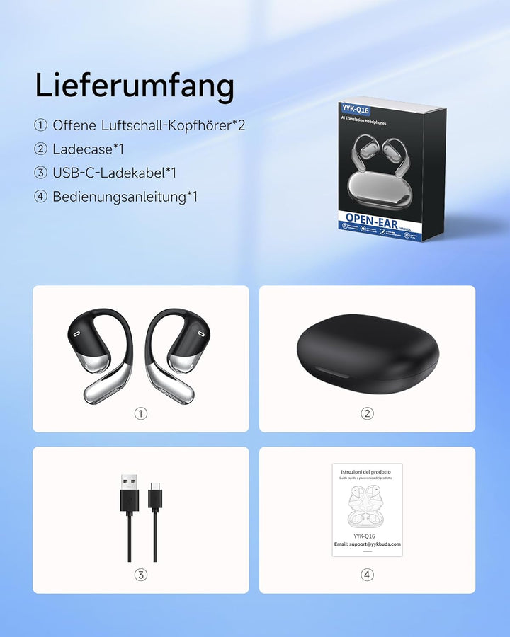 Offene Ohr Kabellose Ohrhörer, Sport Bluetooth Kopfhörer mit Echtzeitübersetzung, 80 Stunden Akkulau