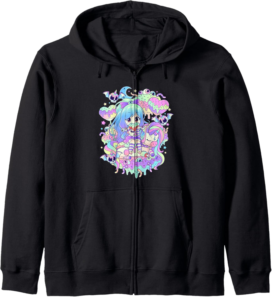 Kawaii Pastell Goth Niedlich und unheimlich Mädchen Einhorn Kapuzenjacke