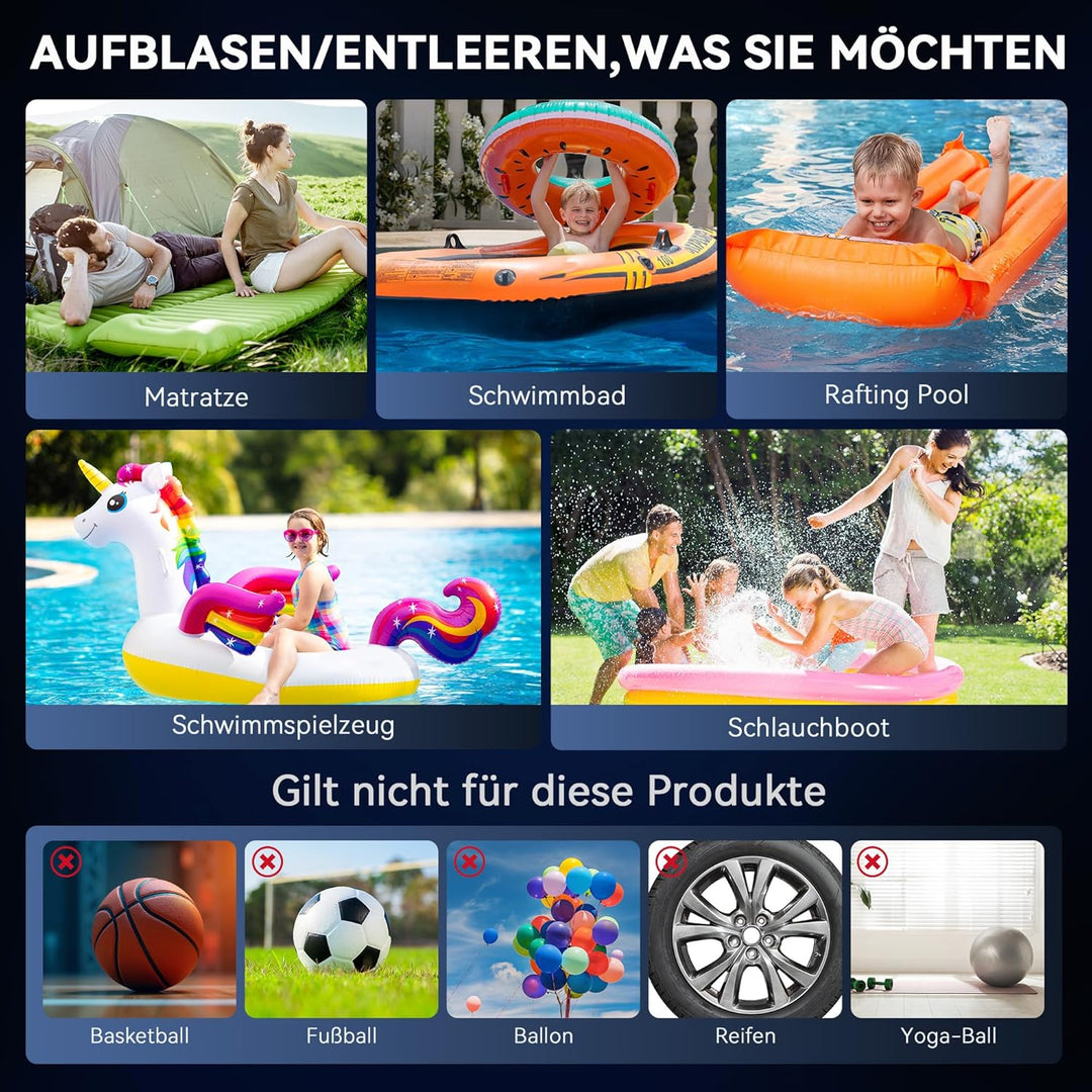 Elektrische Luftpumpe, 4000mAh Akku Pumpe mit 3 Düsen,Wiederaufladbare Luftpumpe,Schnellem Aufblasen