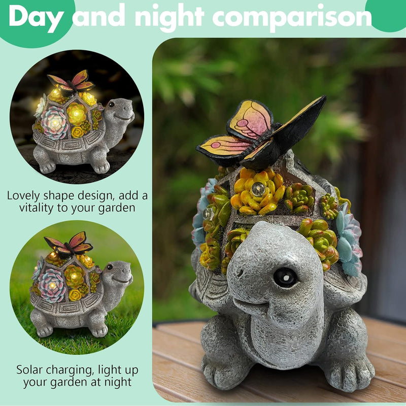 OKESYO Solar Gartenfiguren Schildkröte Gartendeko, Gartenfiguren & Gartenstatuen mit Sukkulenten und