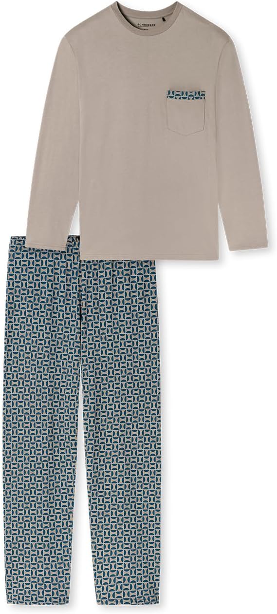 Schiesser Herren Schlafanzug lang - Nightwear Set 25 Braungrau_180262, 25 Braungrau_180262