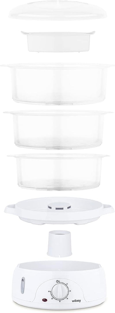 Wëasy Elektrischer Dampfgarer VEGE8 Multifunktions 9 l kompakt, 3 stapelbare Schalen zum Kochen von