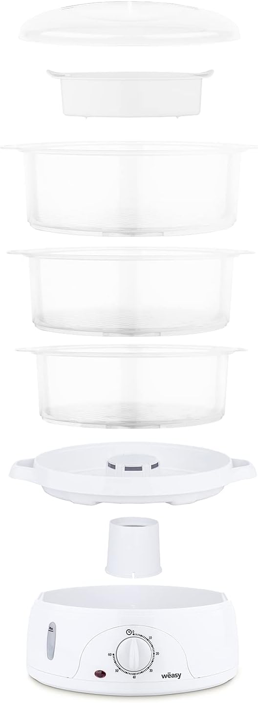 Wëasy Elektrischer Dampfgarer VEGE8 Multifunktions 9 l kompakt, 3 stapelbare Schalen zum Kochen von