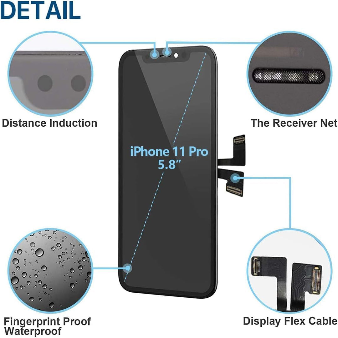 Hoonyer Display für iPhone 11 Pro, iPhone LCD Bildschirm Ersatz Digitizer Assembly mit 3D Touch, Fac