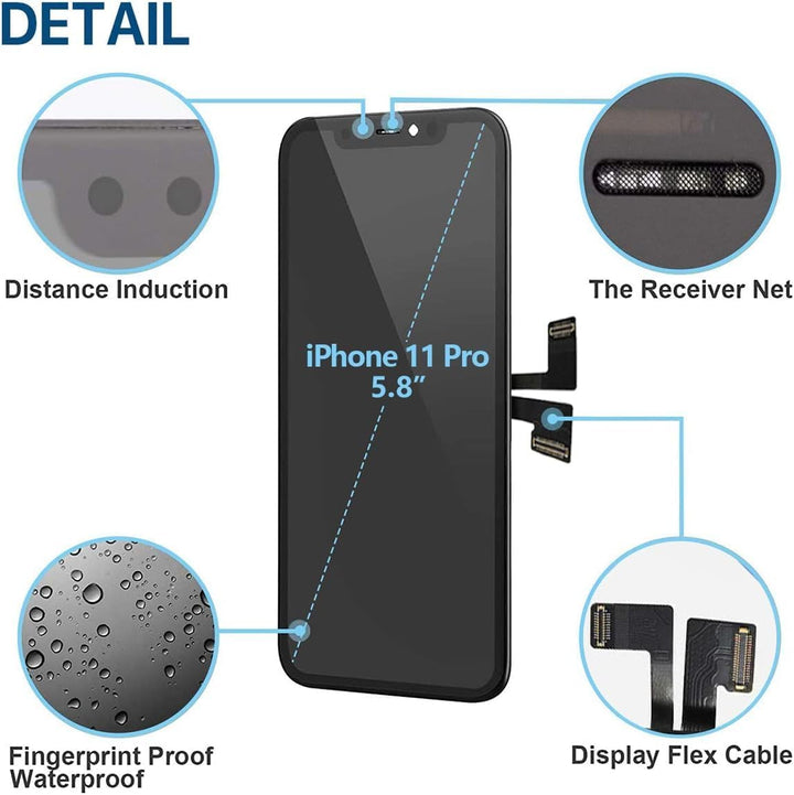 Hoonyer Display für iPhone 11 Pro, iPhone LCD Bildschirm Ersatz Digitizer Assembly mit 3D Touch, Fac