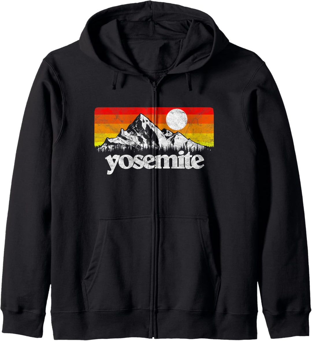 Vintage Yosemite National Park Retro Mountains & Sun Graphic Kapuzenjacke
