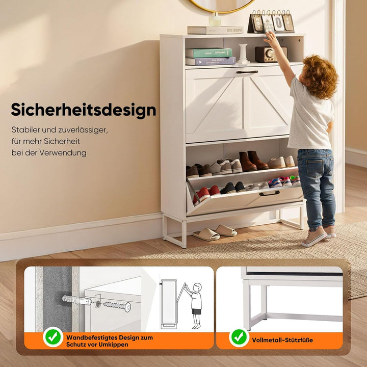 HOKEEPER Schuhschrank 2 Klappen, Schuhkipper, freistehendes schmales Schuhregal, für Eingangsbereich