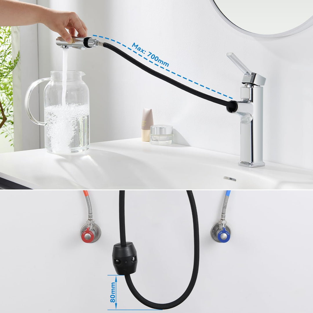 Wasserhahn Bad mit Ausziehbar Brause, Armatur Badezimmer Chrom, Waschtischarmatur mit 2 Strahlarten,