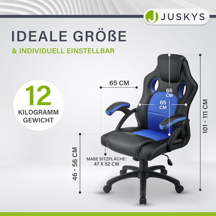 Juskys Racing Schreibtischstuhl Montreal ergonomisch höhenverstellbar & gepolstert 120 kg belastbar