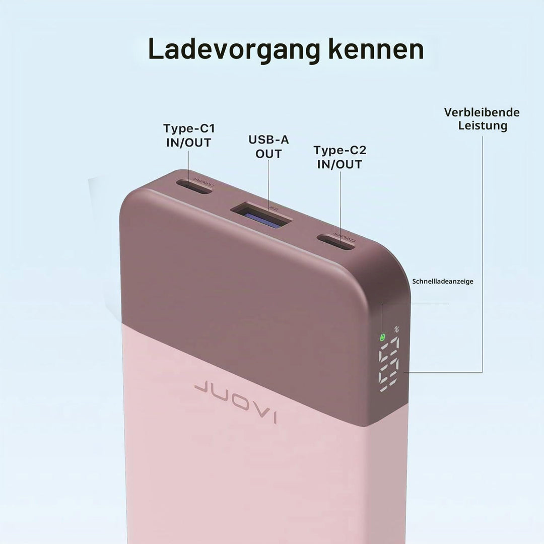 JUOVI Power Bank 10000mAh, 35W Powerbank Schnellaufladung mit 3 Ausgängen und 2 Eingängen, PD3.0 QC
