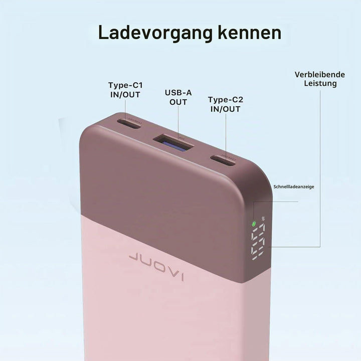 JUOVI Power Bank 10000mAh, 35W Powerbank Schnellaufladung mit 3 Ausgängen und 2 Eingängen, PD3.0 QC