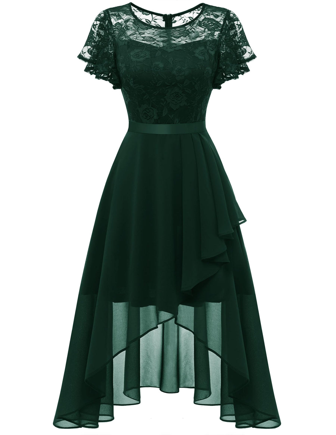 Wedtrend Abendkleid Damen Elegant für Hochzeit High Low Cocktailkleid Chiffonkleid mit Spitzen A Lin