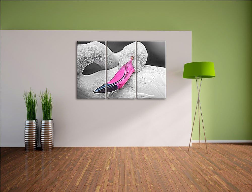 anmutiger Flamingo schwarz/weiss Deluxe 3-Teiler Leinwandbild 120x80 Bild auf Leinwand, XXL riesige