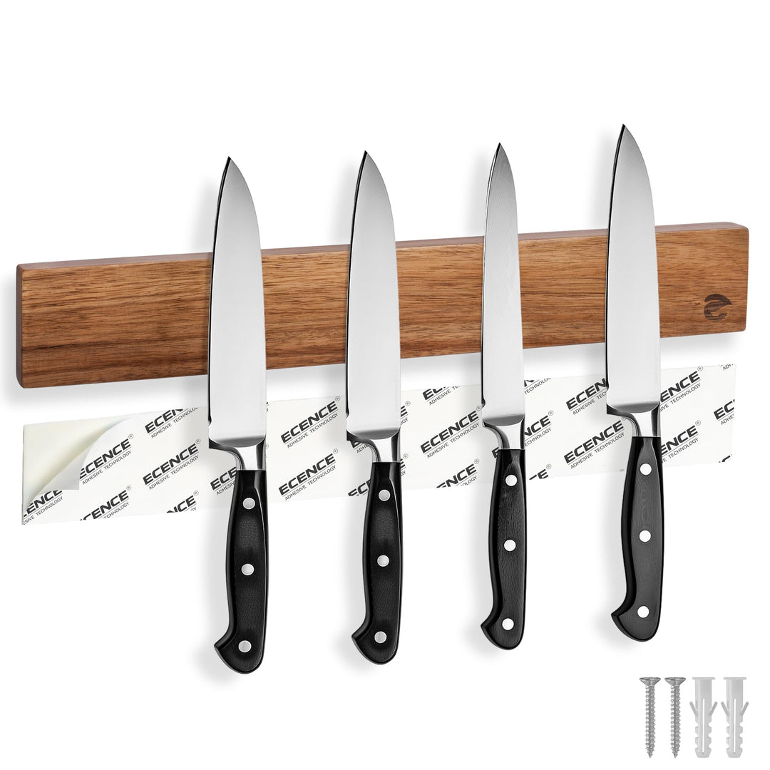 ECENCE Magnetleiste Messer aus Akazienholz 40cm Messerhalter Wandmontage oder selbstklebend, Messerl