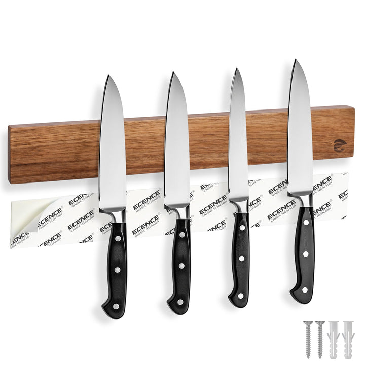 ECENCE Magnetleiste Messer aus Akazienholz 40cm Messerhalter Wandmontage oder selbstklebend, Messerl