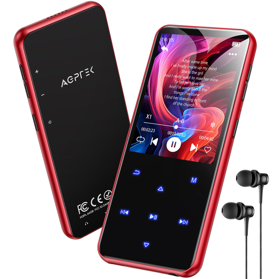 AGPTEK 64GB MP3 Player Bluetooth 5.3 mit 2,4" TFT Farbbildschirm, HiFi Musik Kinder MP3 Player mit L