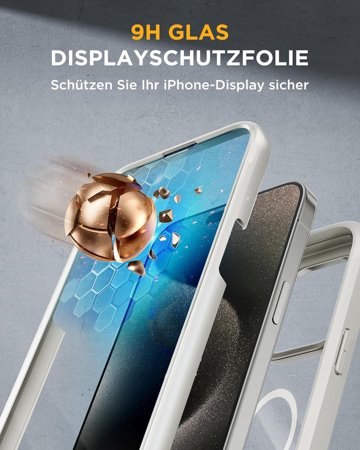 Miracase 360 Grad für iPhone 15 Pro Hülle Magnetisch mit Eingebaut Glas Schutzfolie und Kameraschutz