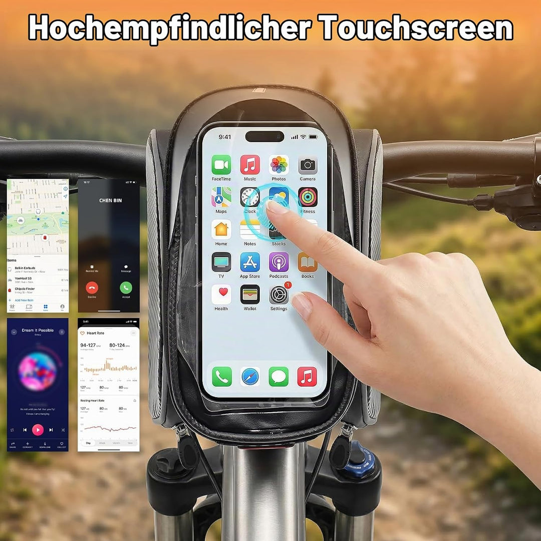 Lenkertasche Fahrrad, Wasserdicht Fahrrad Rahmentasche mit TPU Touchscreen Handytasche Oberrohrtasch