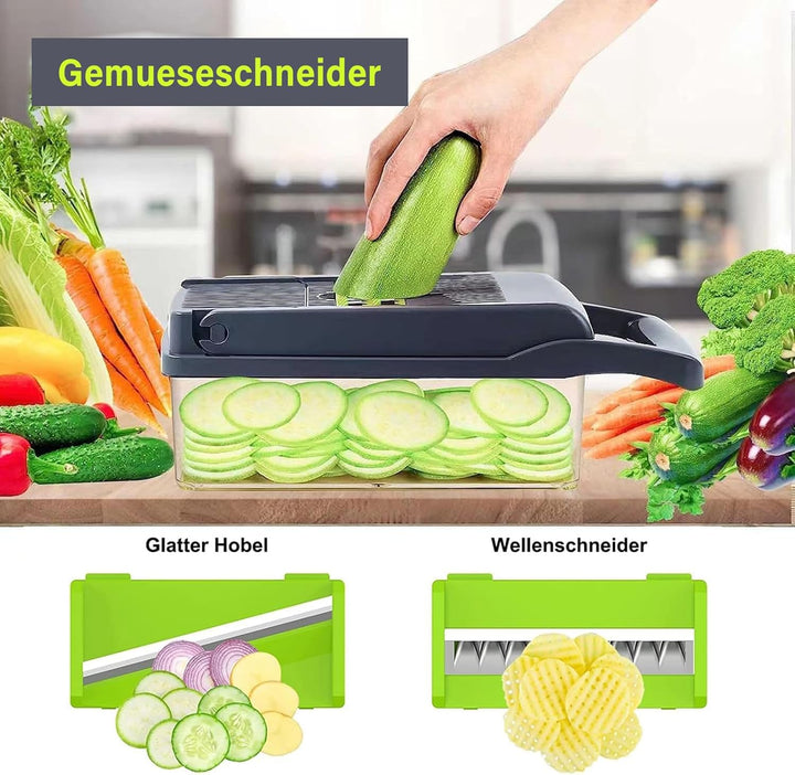 16 In 1 Gemüseschneider, Gemüse Schneider, Mandoline Gemüsehobel, Würfelschneider mit 7 Austauschbar
