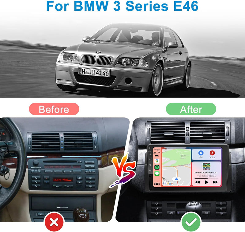 Woibugee Android Autoradio für BMW 3er E46 1999-2005 mit kabellos CarPlay Android Auto, 9 Zoll Andro