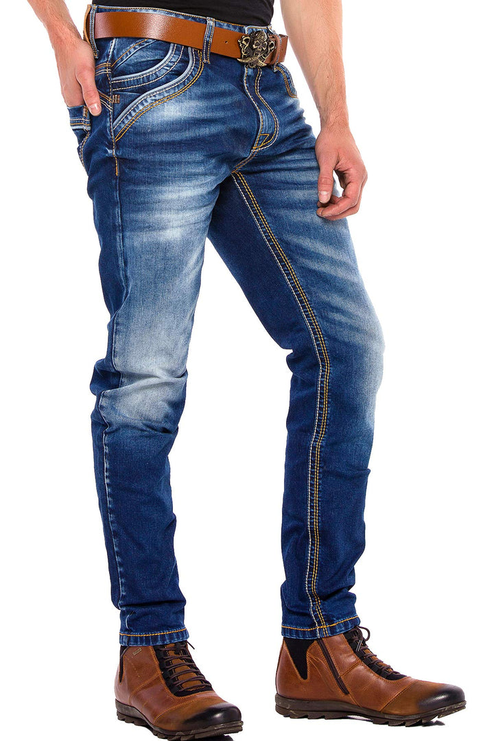 Cipo & Baxx Herren Jeans Hose Regular Slim Fit Denim Jeanshose Dicke Naht 29 Blau, 29 Blau