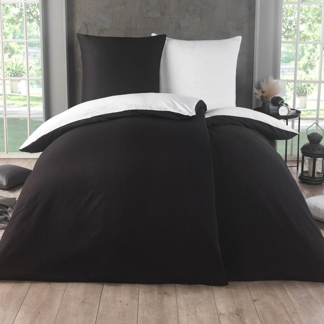 4 teilig Dreamhome Uni fein Seersucker Wende Bettwäsche Bettbezug für Bettdecke Kissenbezug 80x80, F