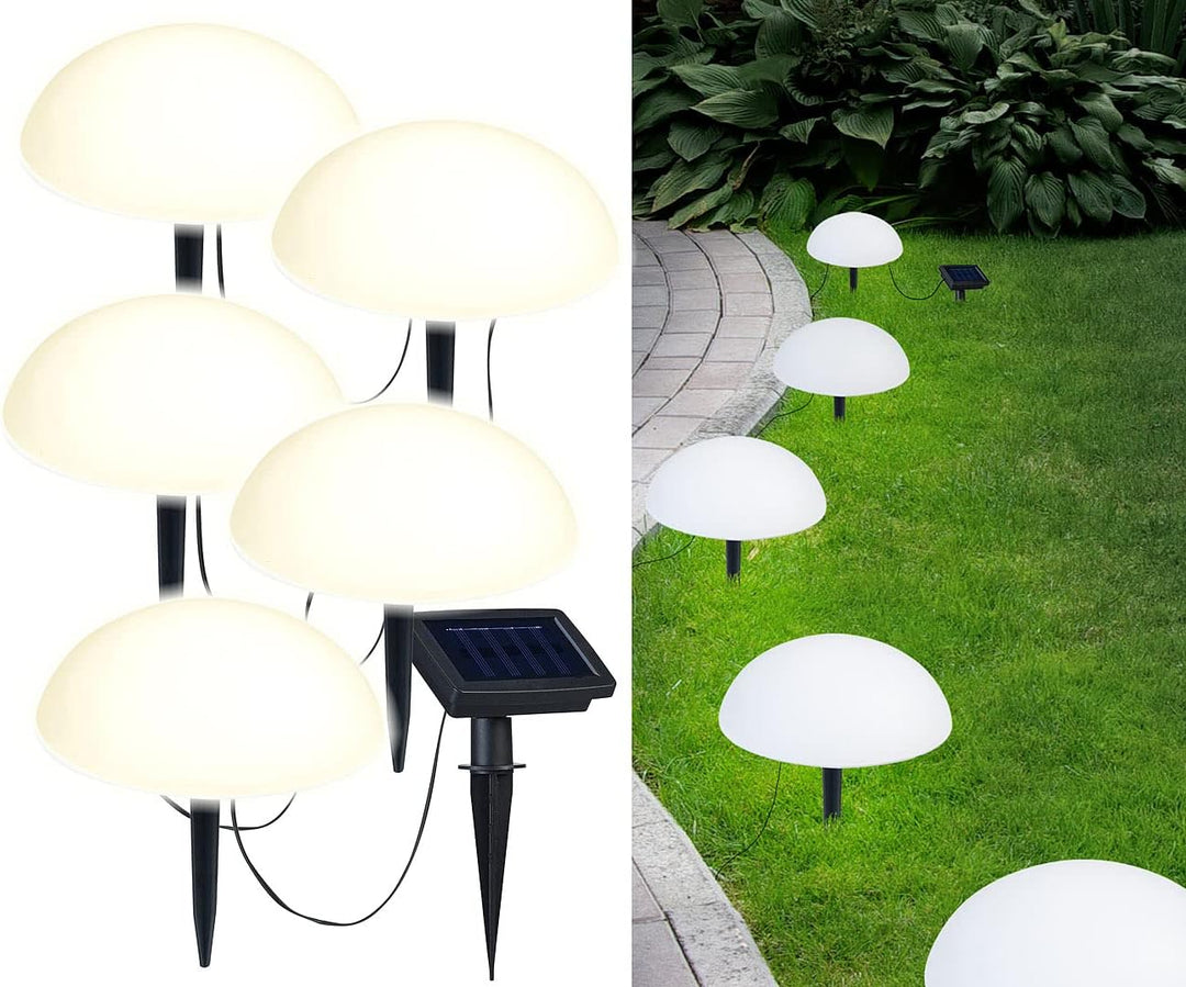 Lunartec Solar Bodenleuchte: Solar-Bodenlichterkette mit 5 warmweissen Halbkugeln, 2er-Set (LED-Lich