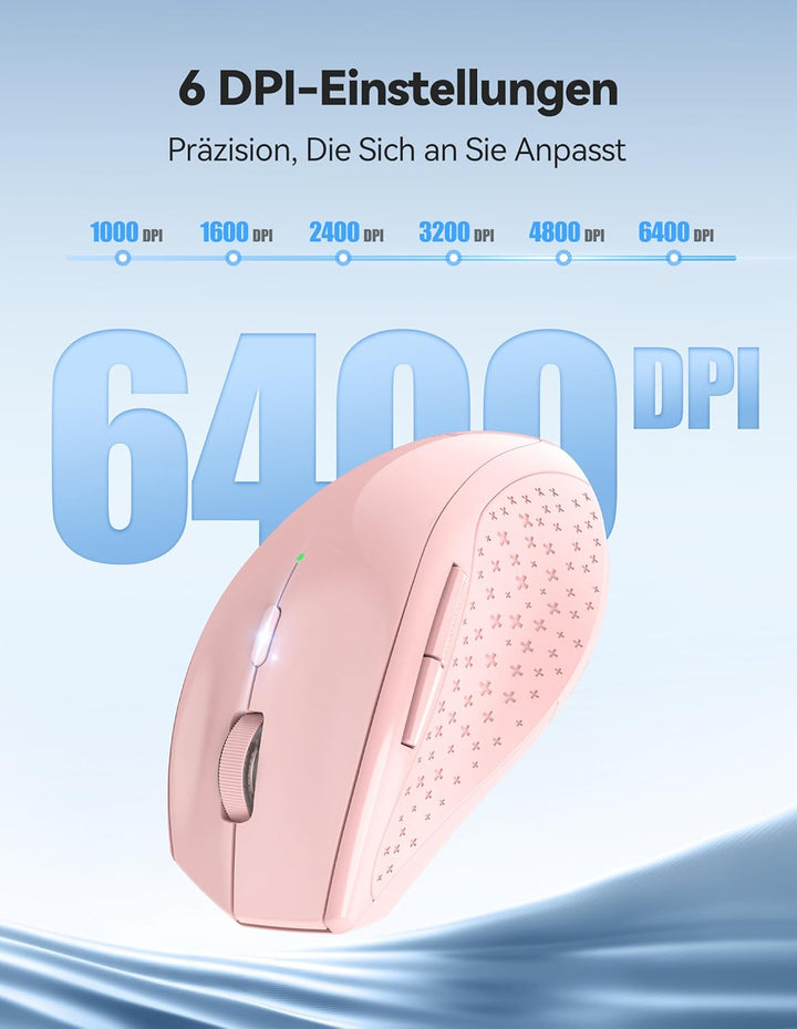 TECKNET PRO Kabellose Maus Wiederaufladbar, Silent Funkmaus 6400 DPI, 2,4 GHz Computermaus, Ergonomi