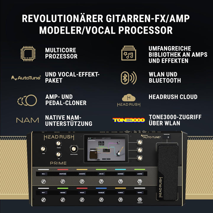 HeadRush Prime - Gitarren &amp; Vocal Multi-Effekt-Pedal, Modelling-Prozessor mit Amp Cloner, Antares Au