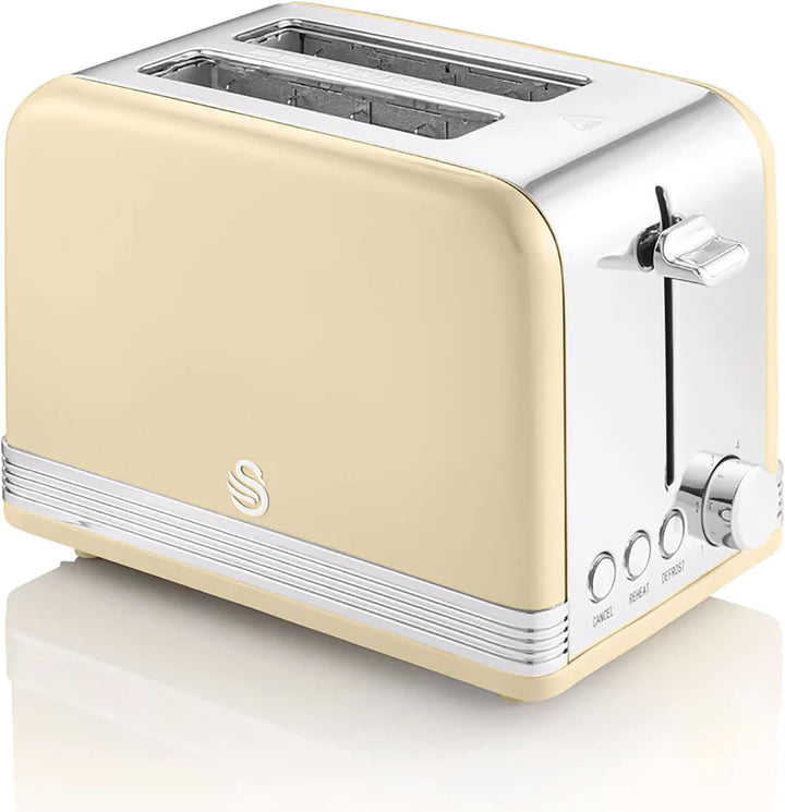 Swan Retro ST19010CNEU 2-Scheiben-Breitschlitz-Brottoaster, Vintage Design, 3 Funktionen: Auftauen/A