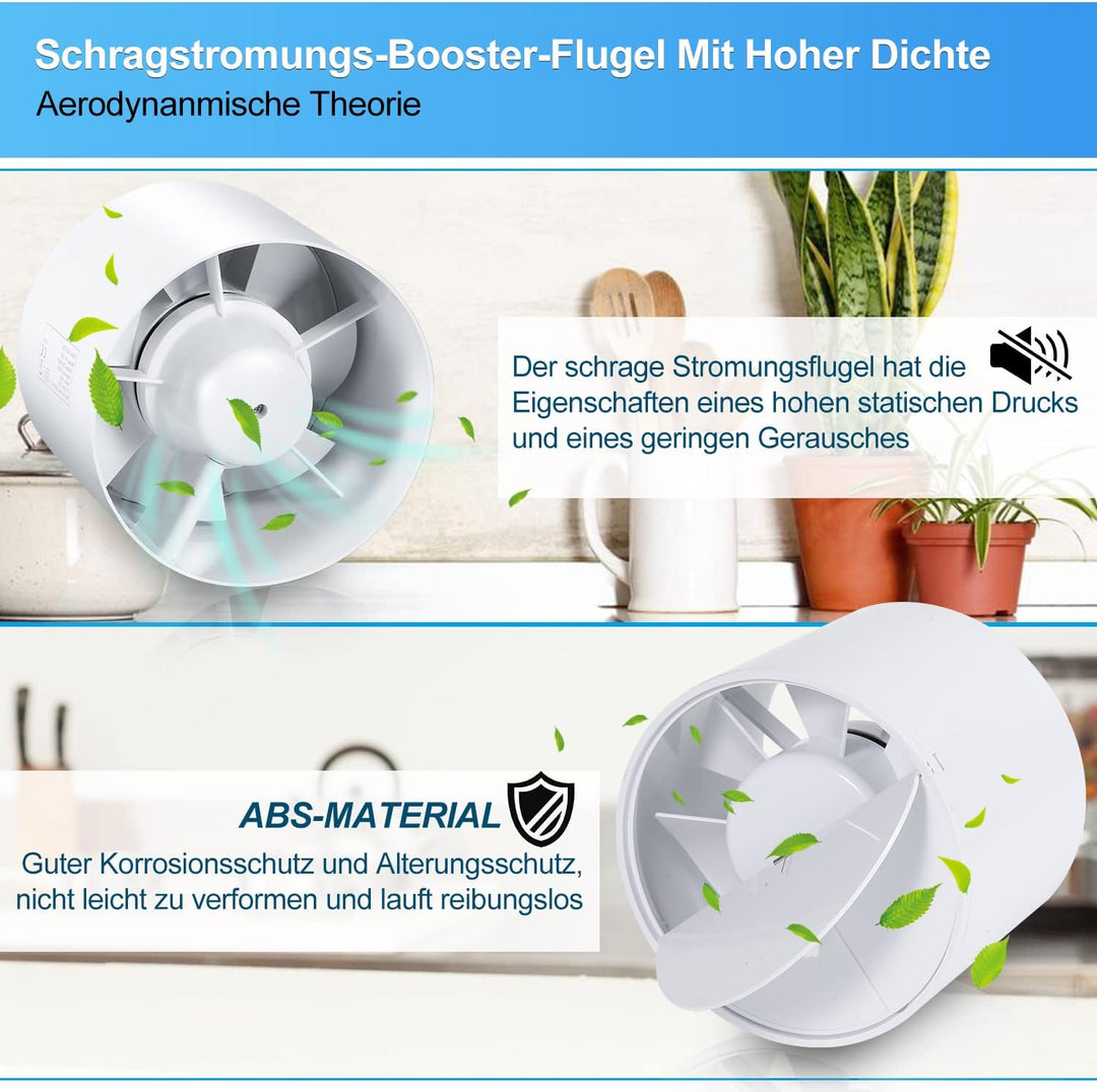 Rohrventilator 100 mm Inline Abluftventilator 130 m3/h Rohrlüfter mit Rückstauklappe und EU-Stecker,