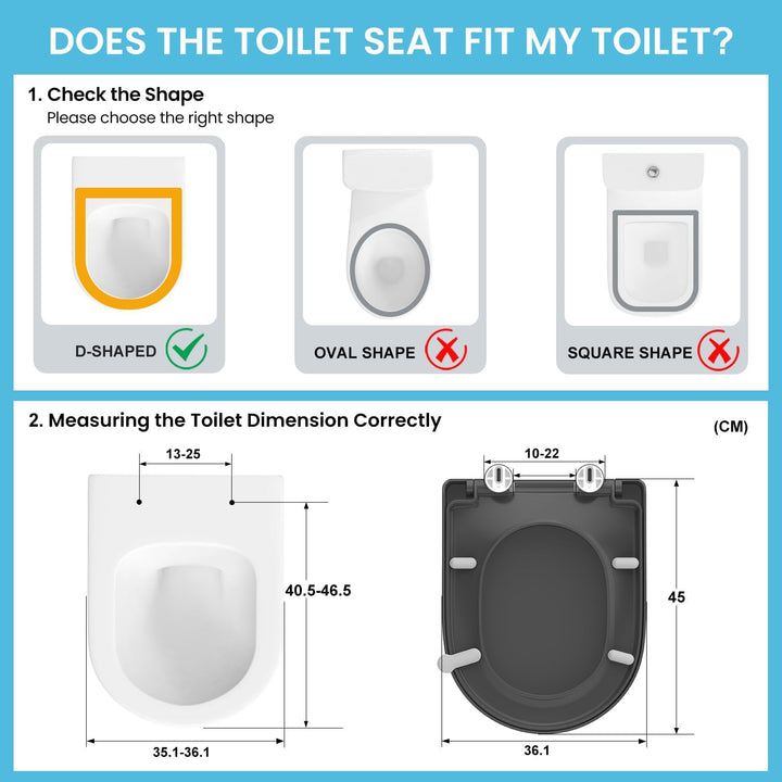 YEAUPE PRO Toilettendeckel mit Absenkautomatik D Form, WC-Sitz einfache Montage, Klodeckel abnehmbar