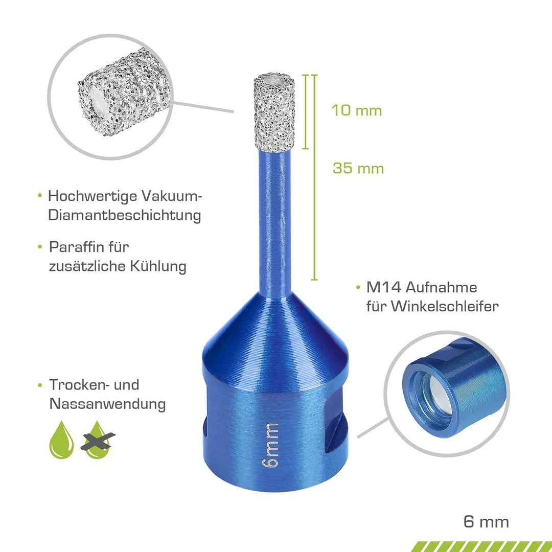 Profi Fliesenbohrer 6mm x M14 - Diamantbohrer für harte Fliesen, Feinsteinzeug uvm. Diamantbohrkrone