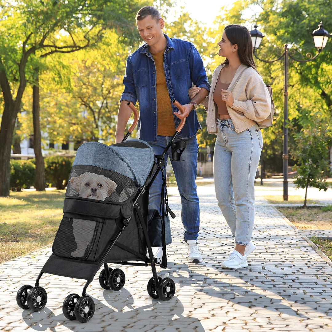 YITAHOME Hundewagen Haustiere Buggy bis 11,3kg, Hundebuggy mit Netzfenstern & Getränkehalter & Ablag