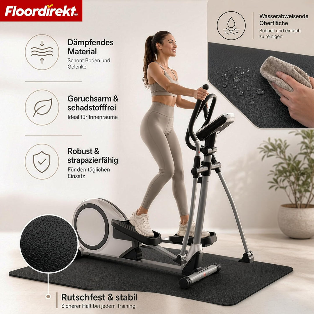 Floordirekt Bodenschutzmatte Fitnessgerät Laufband Matte 8mm Dicke - rutschfest stossdämpfend - Fitn