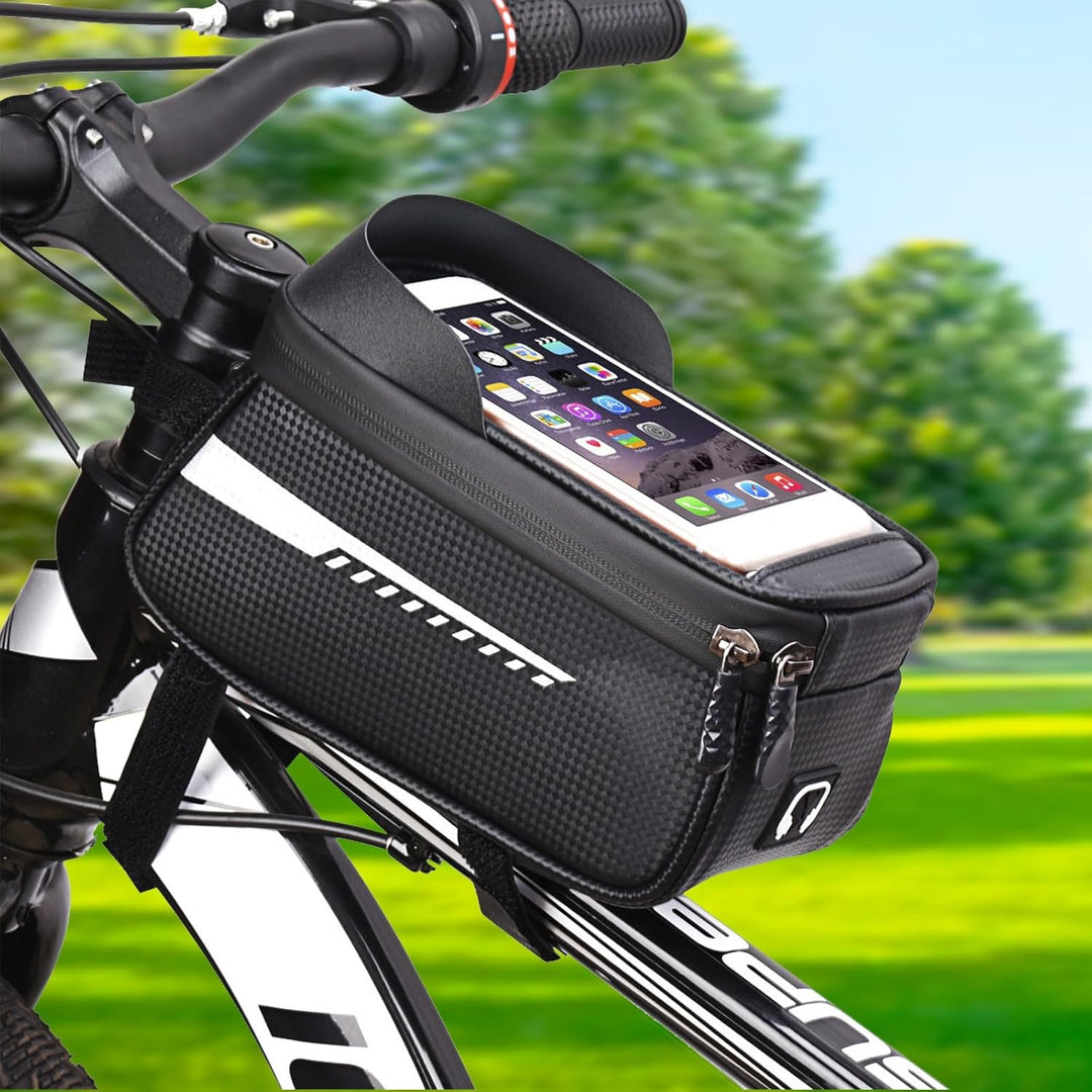 Fahrrad-Rahmentasche wasserdicht mit 6" Smartphone-Fenster – Komplettes Fahrradzubehör-Set mit Multi