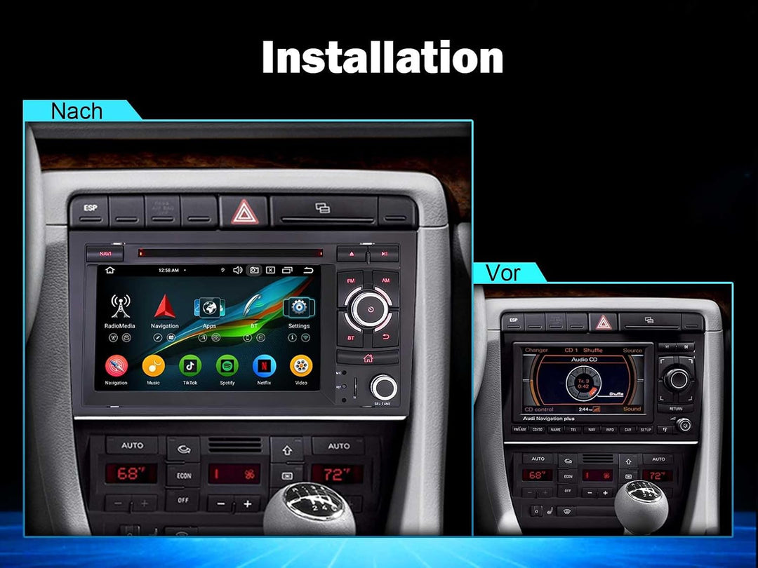 Erisin 8-Kern 4GB+64GB Android 14 Autoradio Bluetooth GPS Navigation Für Audi A4 S4 RS4 RNS-E SEAT E