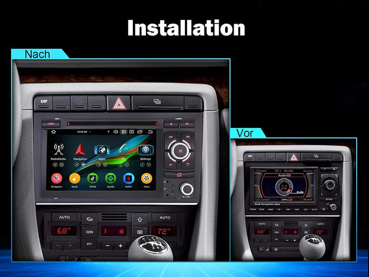 Erisin 8-Kern 4GB+64GB Android 14 Autoradio Bluetooth GPS Navigation Für Audi A4 S4 RS4 RNS-E SEAT E