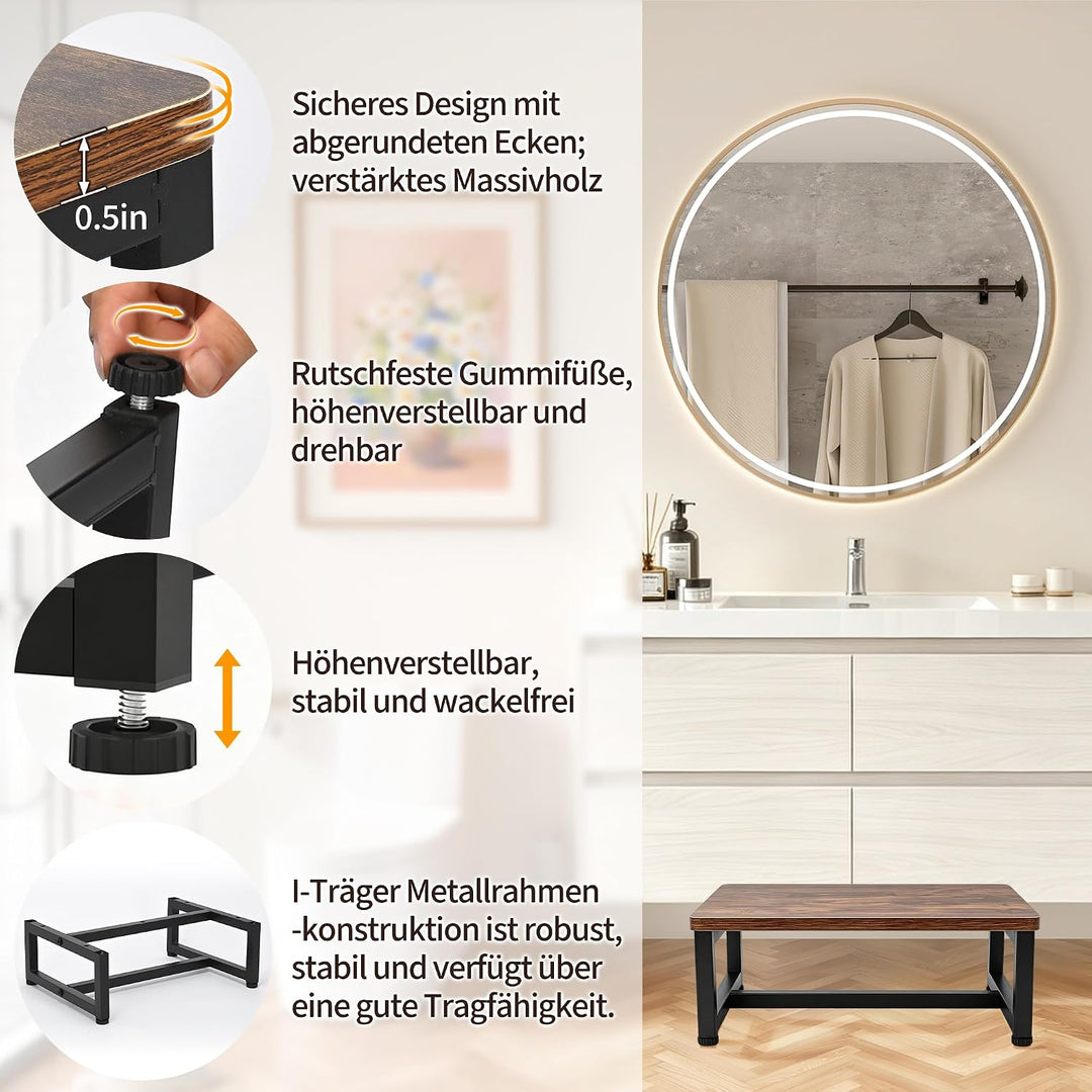 rloao Tritthocker Erwachsene Holz, 40x30x15cm Metallrahmen Holztritt Massiv | Trittschemel Erwachsen