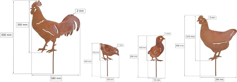 KOTARBAU® Gartendekoration Rostfiguren Hühner Garten-Stahldesign Edelrost Dekoration Gartenstecker,