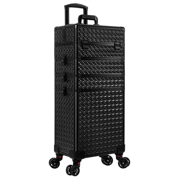 Arous 5-in-1 Profi-Kosmetikkoffer, Aluminium, mit 360° drehbaren Rädern Schwarz, Schwarz