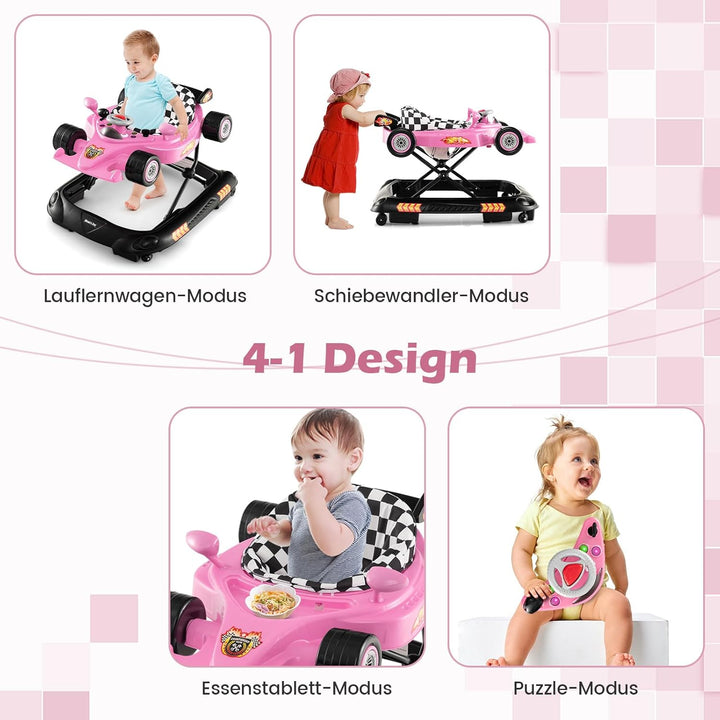 COSTWAY 4 in 1 Baby Lauflernhilfe, Lauflernwagen Autoförmig mit verstellbarer Höhen & abnehmbarem Sp