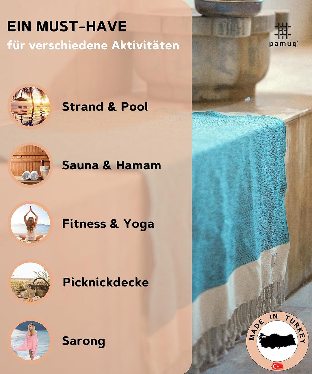 Strandtuch XXL Saunatuch Badetuch Hamamtuch Gross Baumwolle Duschtuch Pestemal Handtuch Fouta Pareo