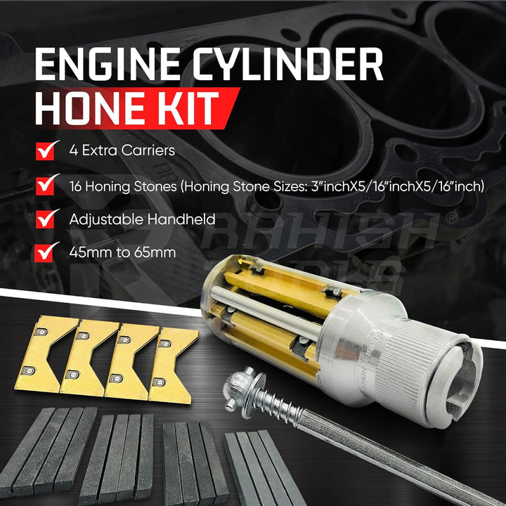 Motorzylinder-Honsatz 45 mm bis 65 mm mit 4 zusätzlichen Trägern. Verstellbarer Hand-Honmaschinen-We